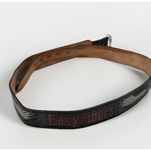 Tooled Leather Motorcycle Belt Black Easy Rider 40-42 Vintage Just Brass Eagle